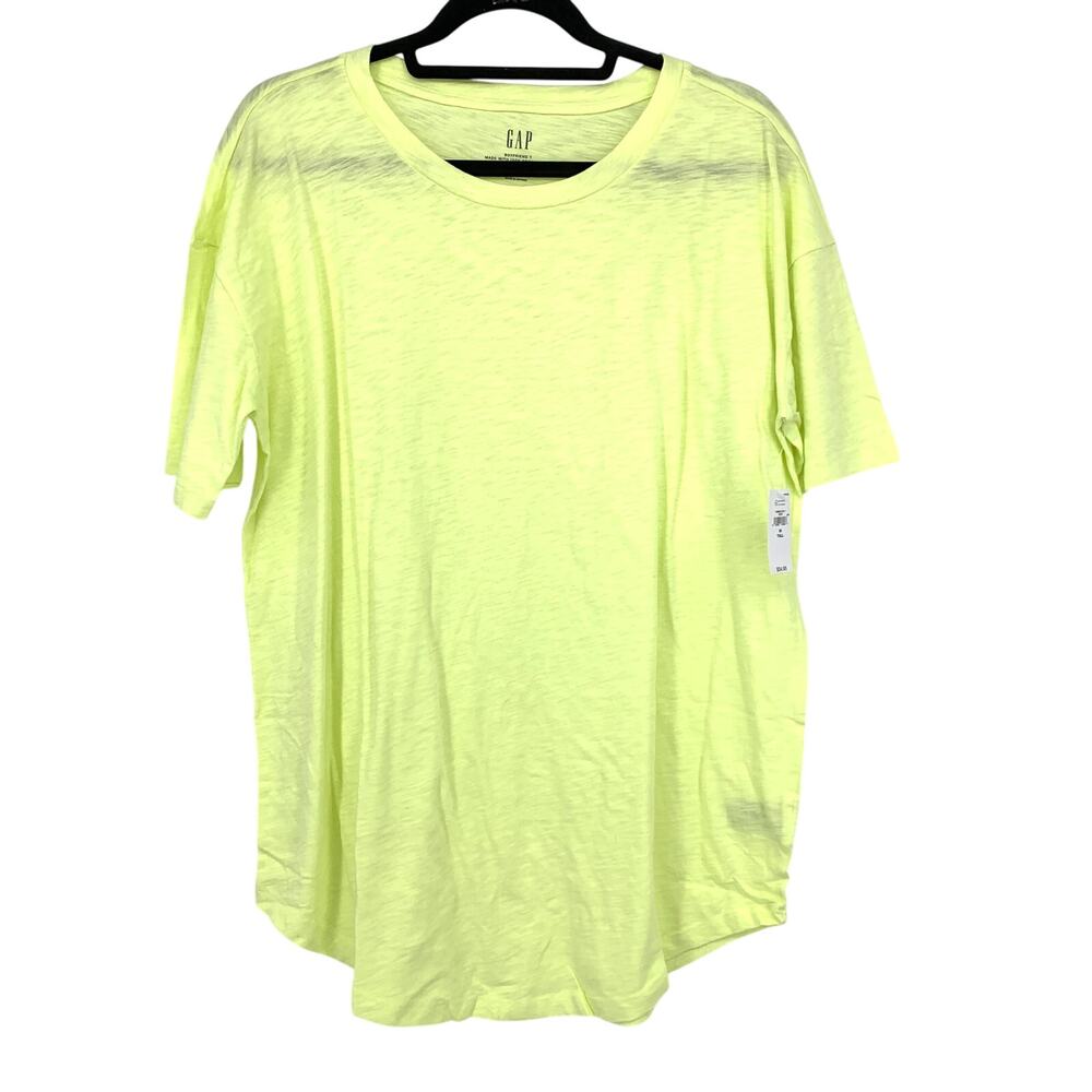 Gap Women's Boyfriend T-Shirt M Tall Neon Yellow Slub Knit Tunic Top NEW